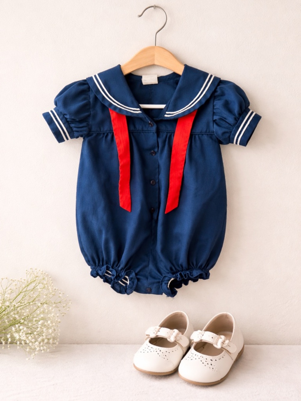 Vintage Bryan 1950’s Navy and Red Sailor-Style Baby Bodysuit